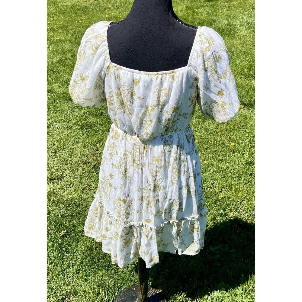 Blu Pepper Floral Puff Sleeve Mini Dress Cottagecore Prairie Medium M White - Picture 6 of 14